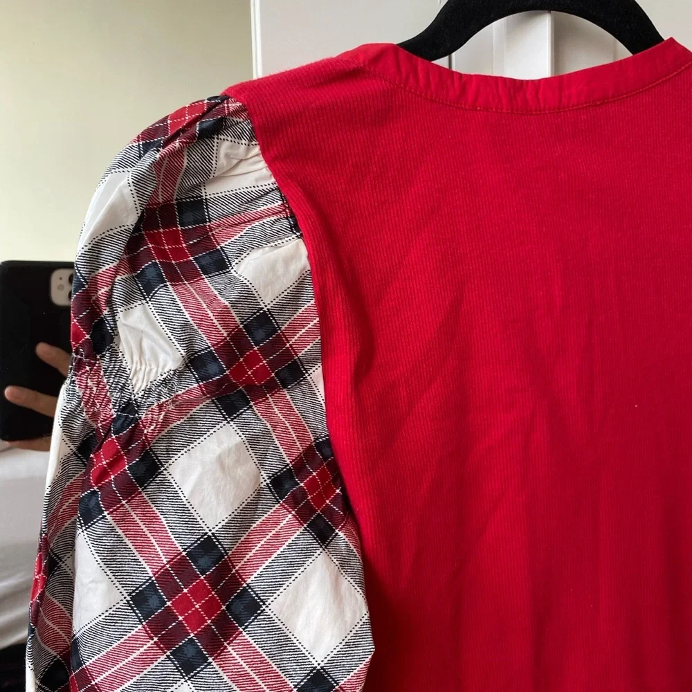 LOFT - NWT Plaid Henley Mixed Media Top - XS - Picture 7 of 9